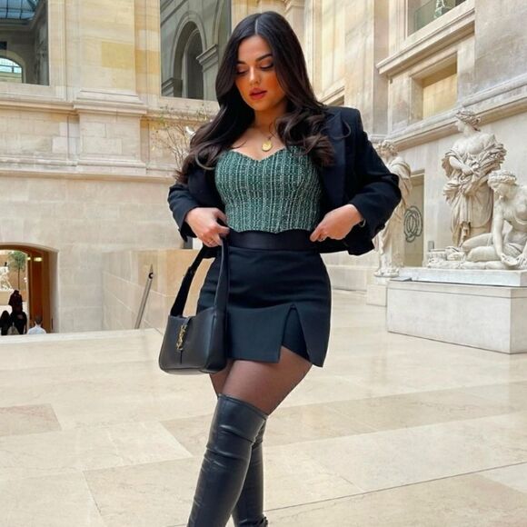 BLOGGERS FAV Strapless crop top bustier with sweetheart neckline texture… green - Picture 2 of 6